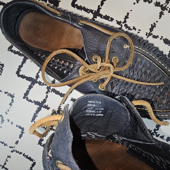 FRYE Men's Woven Leather Moccasin Boat Shoes - Blue - US Size 10.5 - GUC - Picture 3 of 3